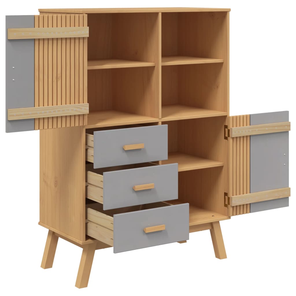 vidaXL Dulap înalt „OLDEN”, gri și maro, 85x43x125 cm, lemn masiv pin vidaXL Dulap înalt „OLDEN”, gri și maro, 85x43x125 cm, lemn masiv pin
