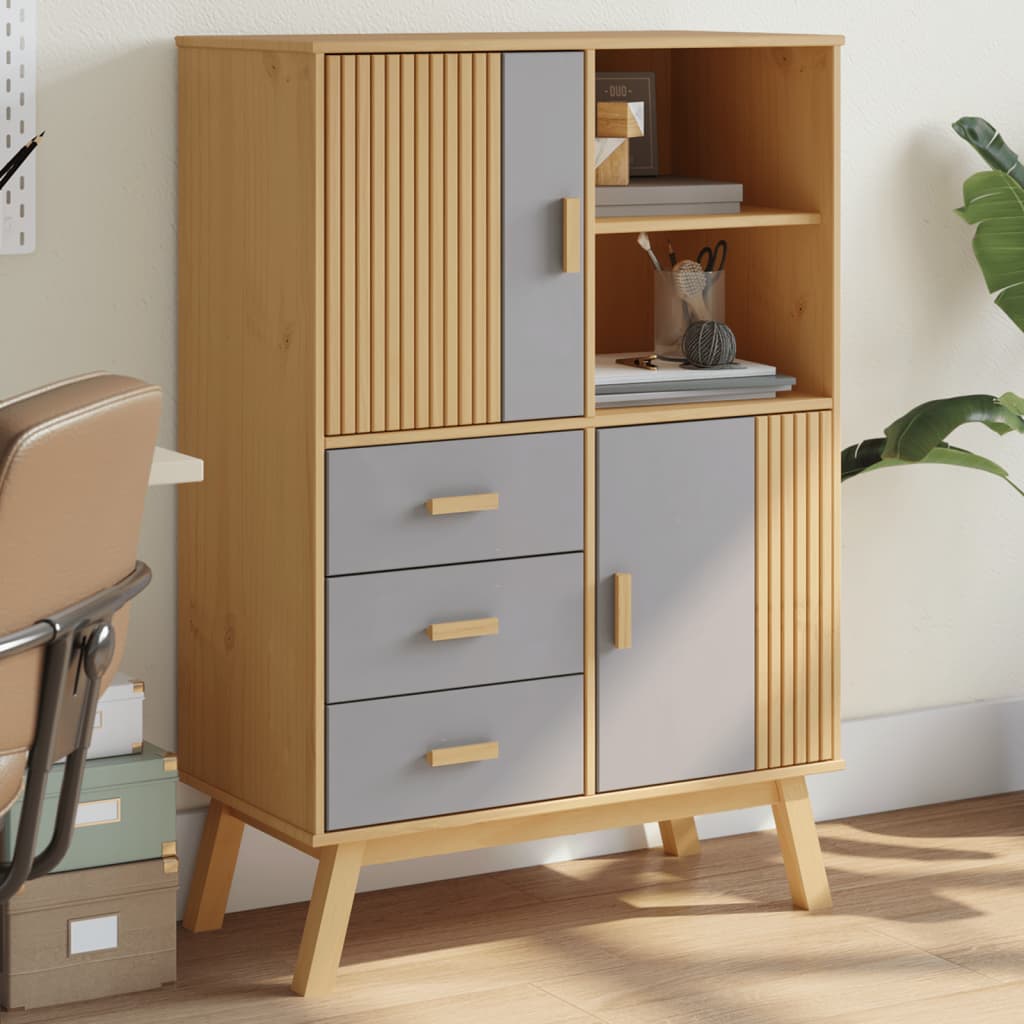 vidaXL Dulap înalt „OLDEN”, gri și maro, 85x43x125 cm, lemn masiv pin vidaXL Dulap înalt „OLDEN”, gri și maro, 85x43x125 cm, lemn masiv pin