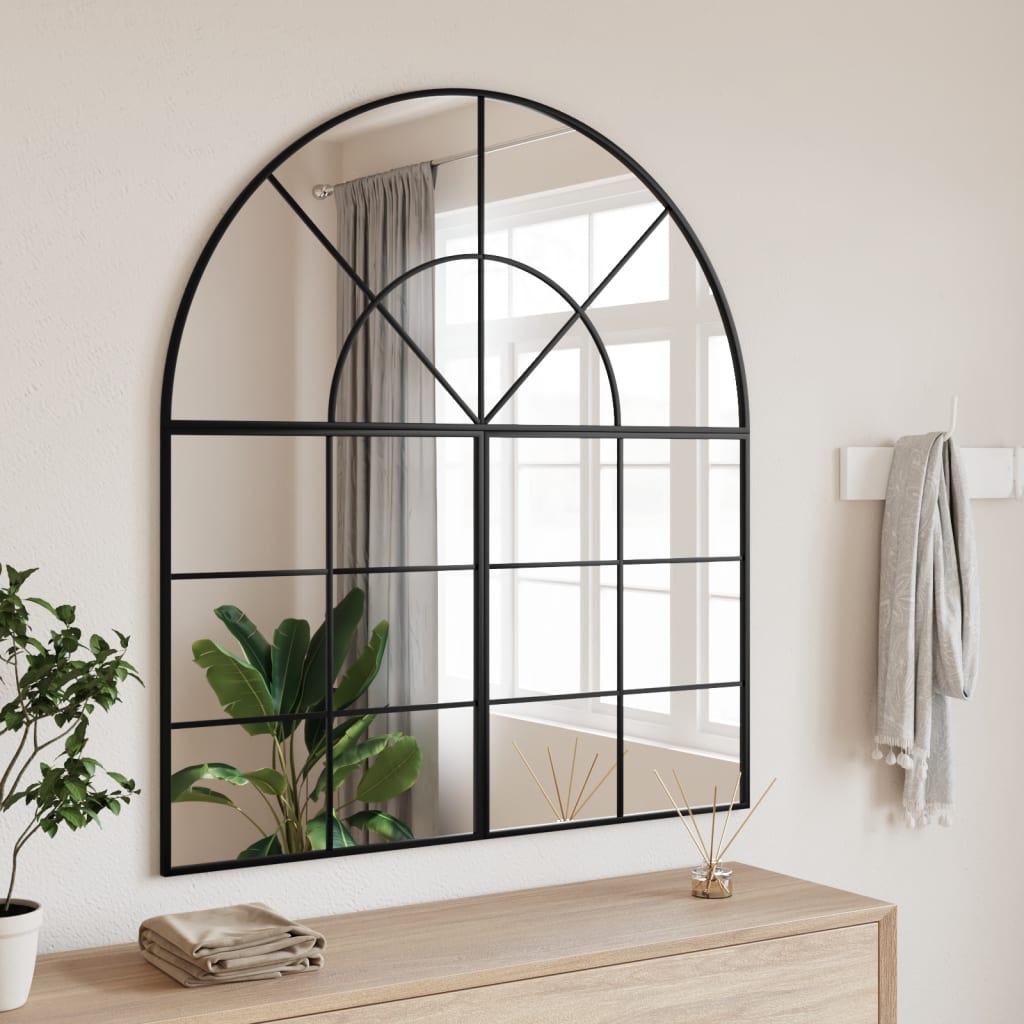 vidaXL Oglindă de perete, negru, 100x50 cm, arcuită, fier vidaXL Oglindă de perete, negru, 100x50 cm, arcuită, fier