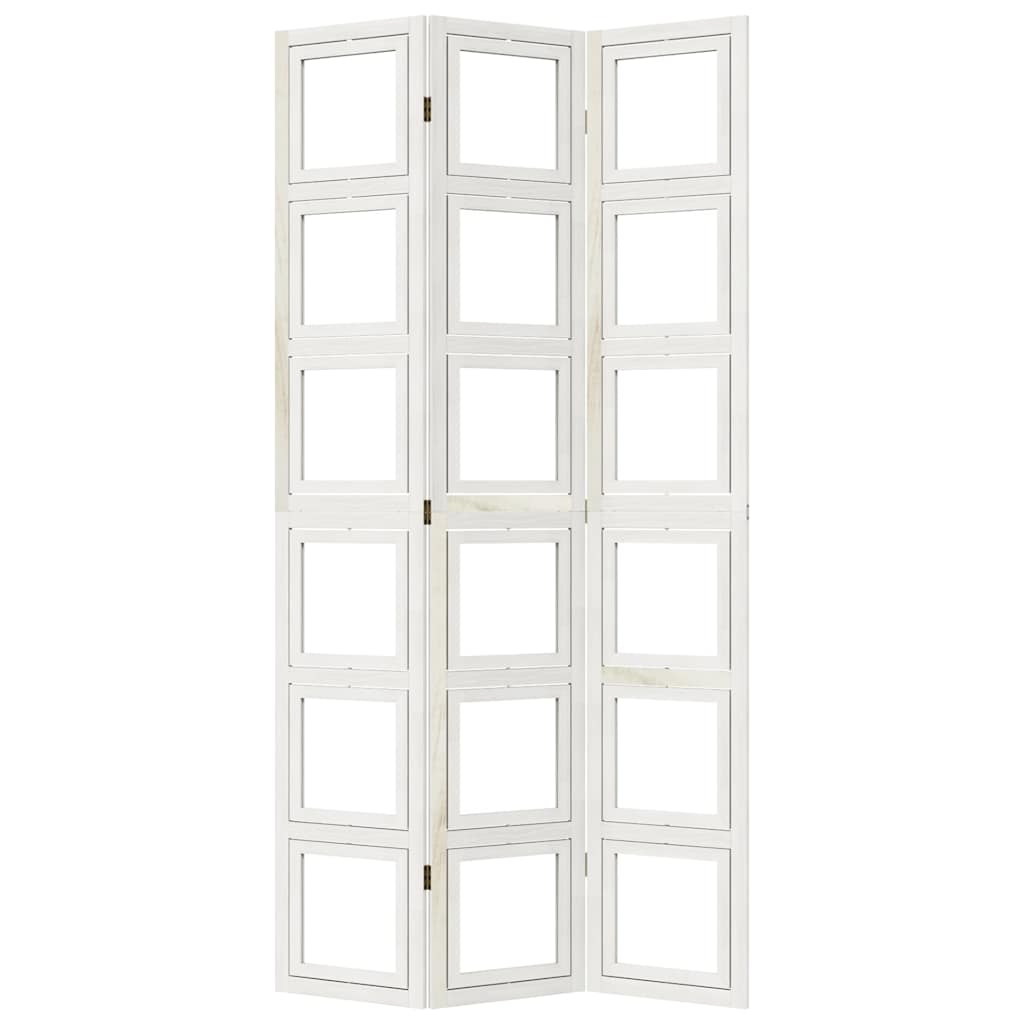 vidaXL Paravan cameră 3 panouri, alb, lemn masiv paulownia