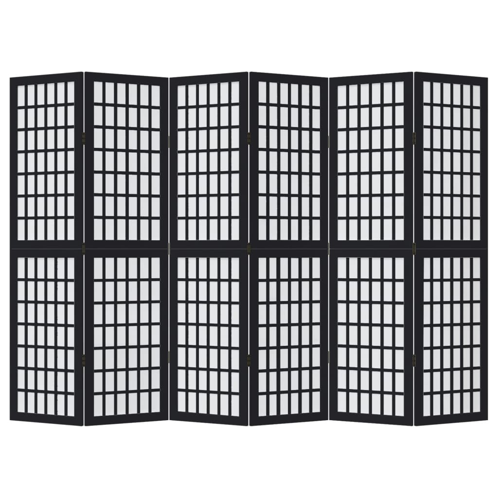 vidaXL Paravan de cameră cu 6 panouri, negru, lemn masiv paulownia