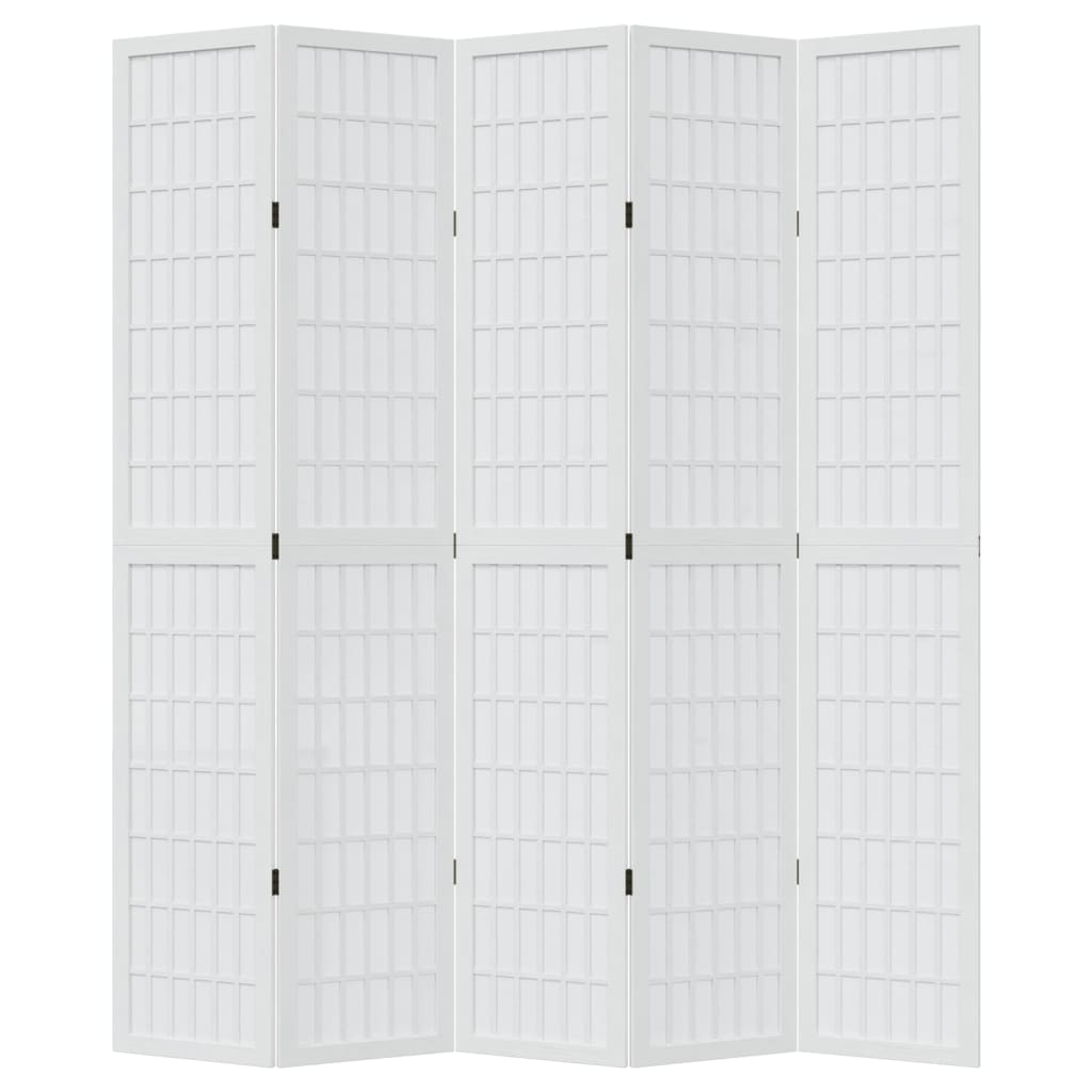 vidaXL Paravan cameră 5 panouri, alb, lemn masiv paulownia