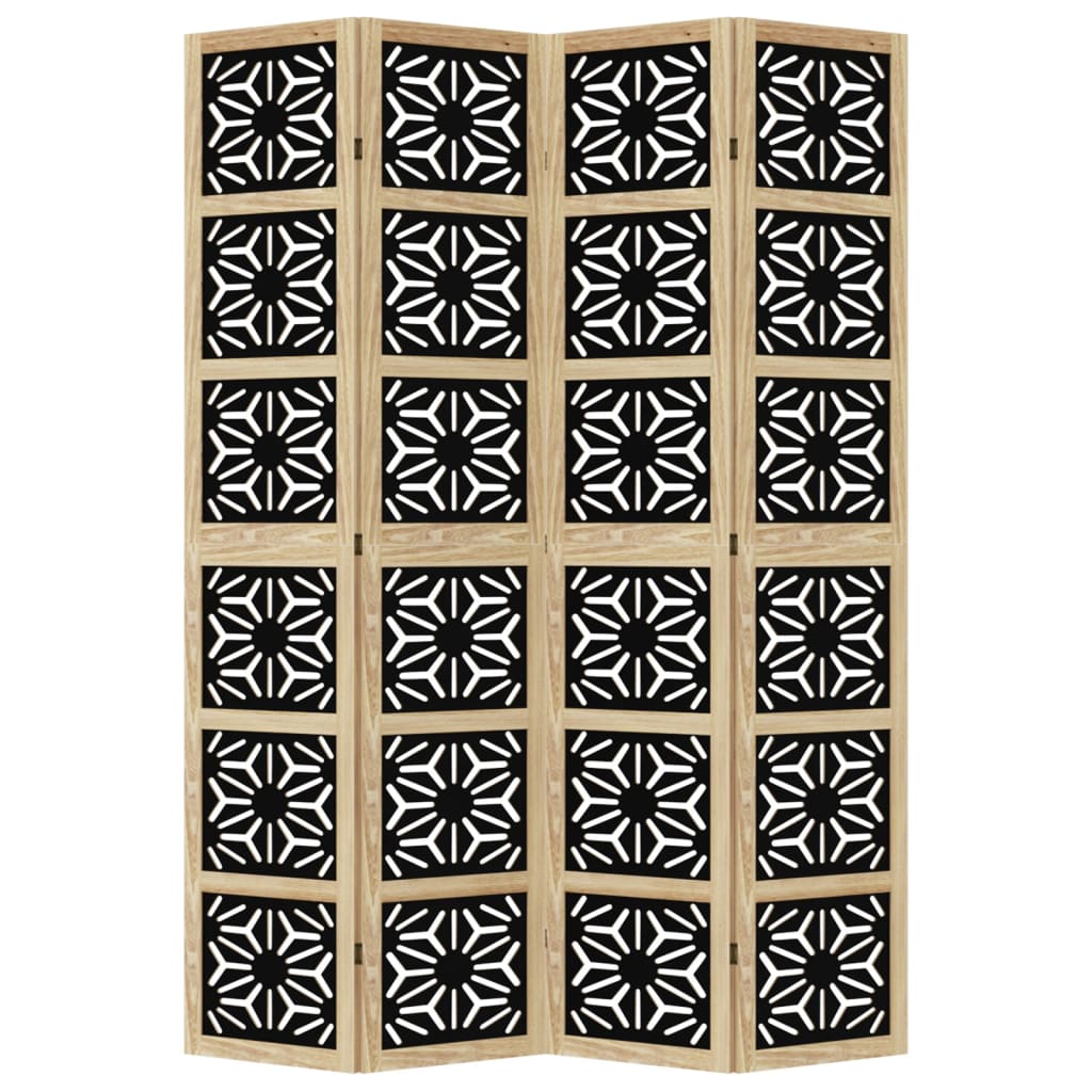 vidaXL Paravan de cameră, 4 panouri, maro/negru, lemn masiv paulownia