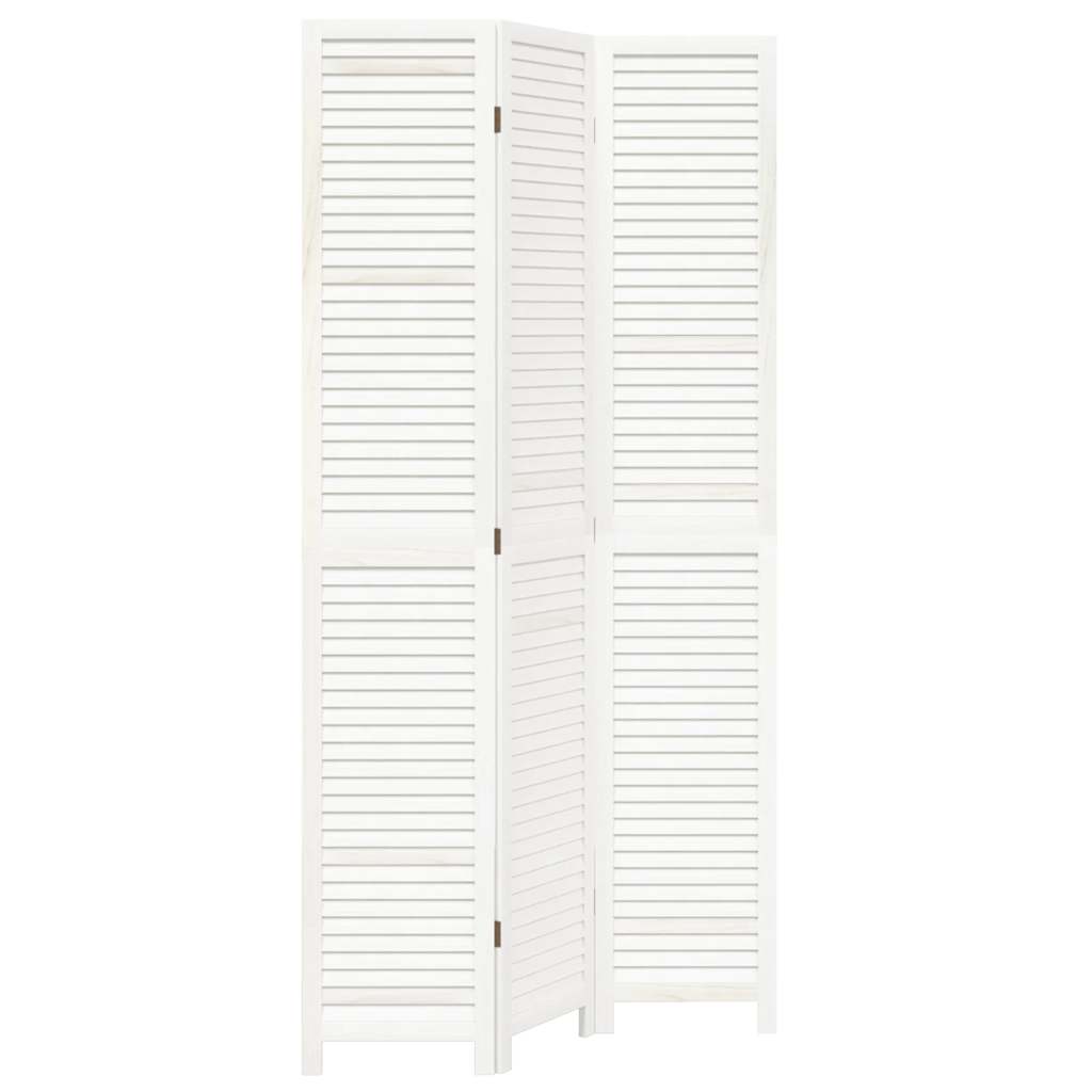 vidaXL Paravan cameră 3 panouri, alb, lemn masiv paulownia