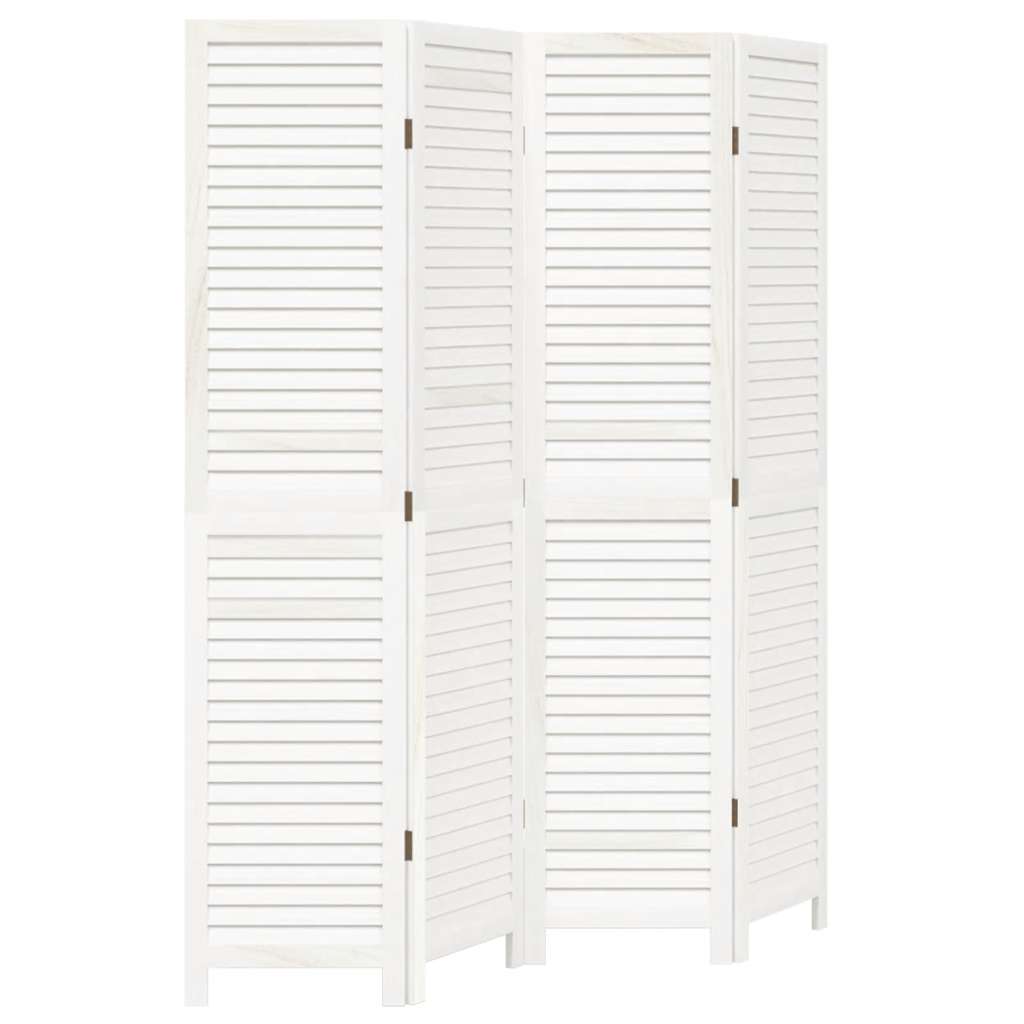 vidaXL Paravan cameră 4 panouri, alb, lemn masiv paulownia