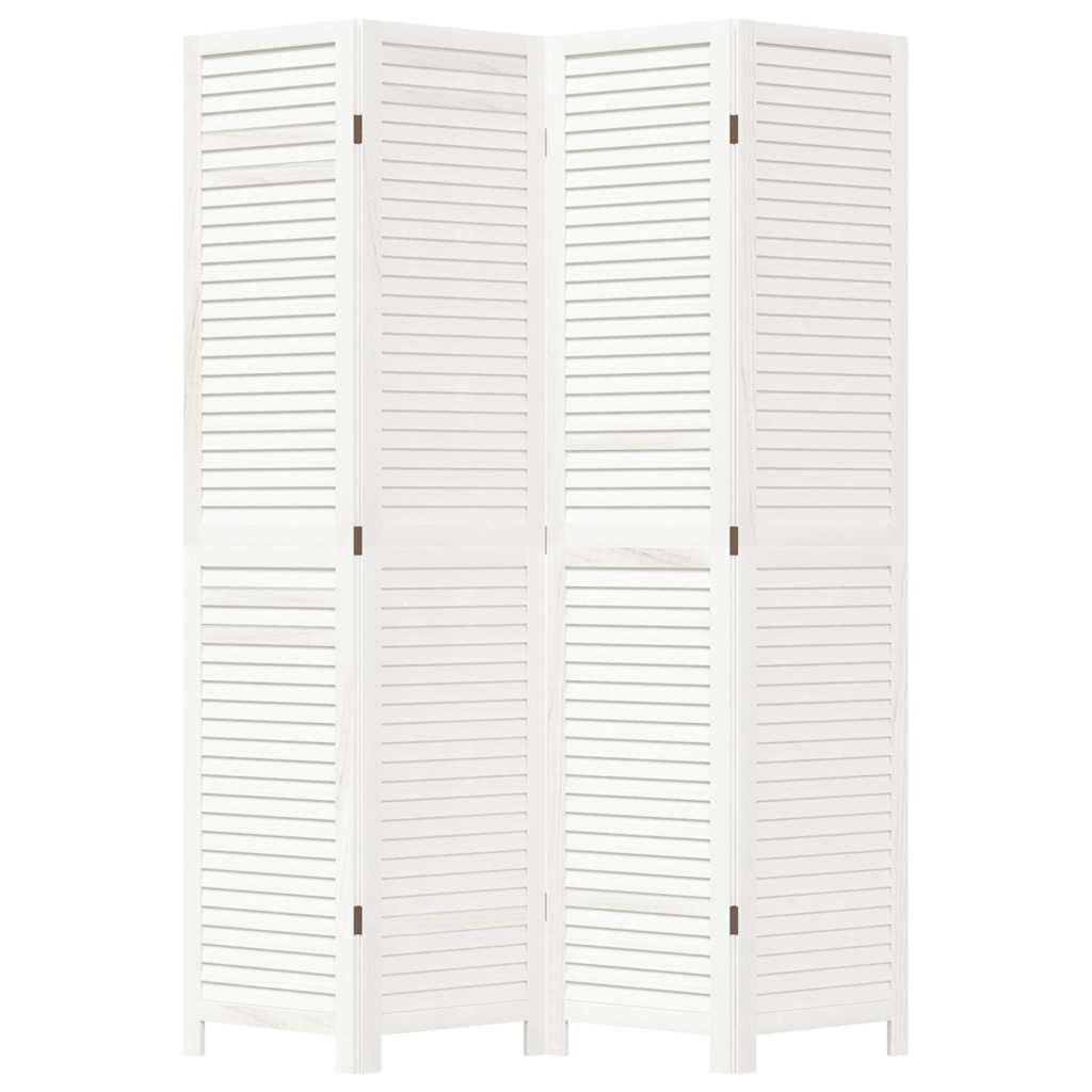 vidaXL Paravan cameră 4 panouri, alb, lemn masiv paulownia
