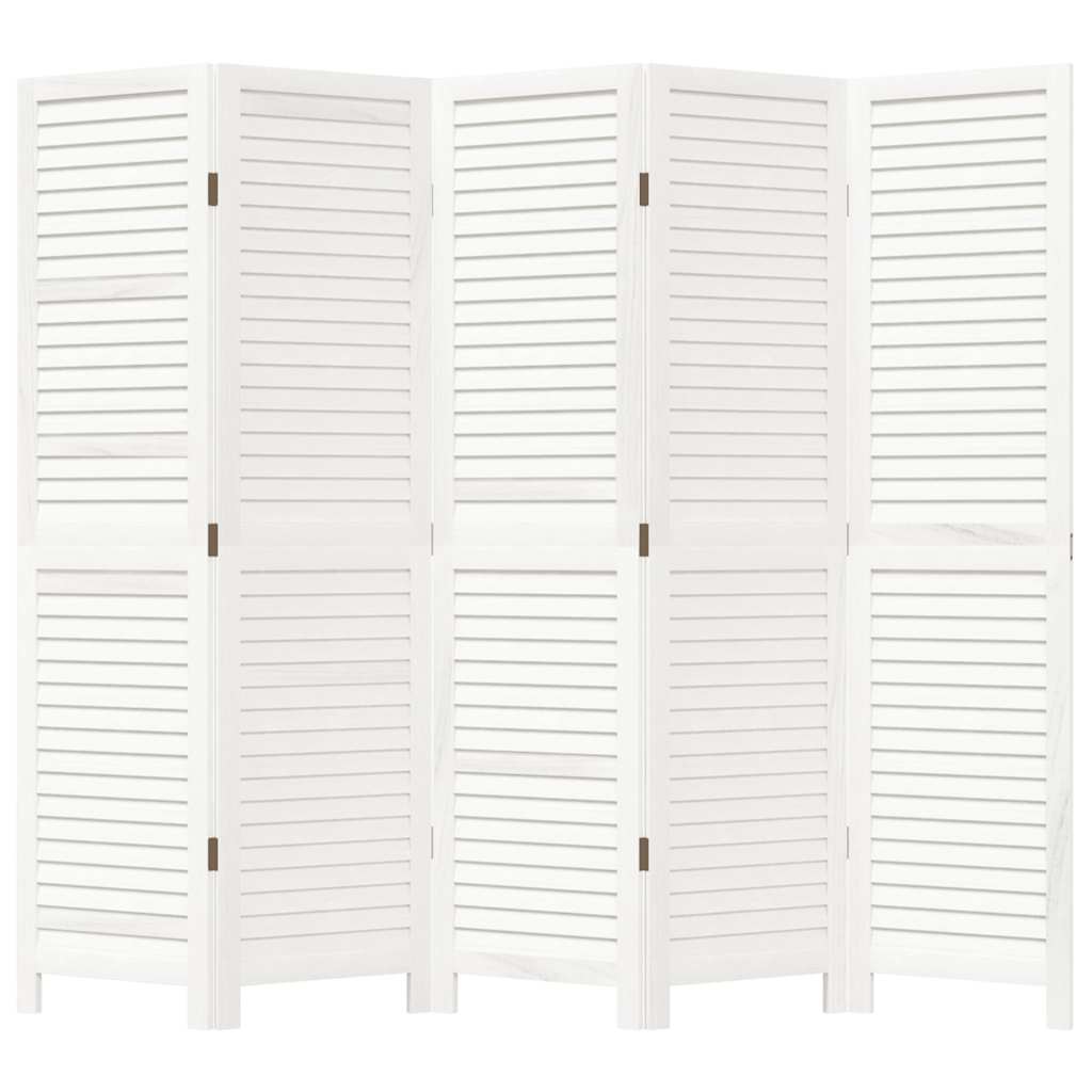 vidaXL Paravan cameră 5 panouri, alb, lemn masiv paulownia