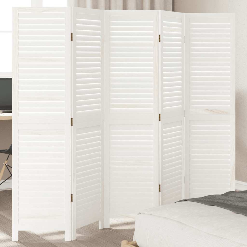 vidaXL Paravan cameră 5 panouri, alb, lemn masiv paulownia