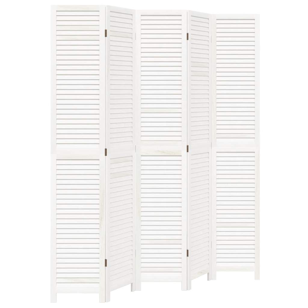 vidaXL Paravan cameră 5 panouri, alb, lemn masiv paulownia