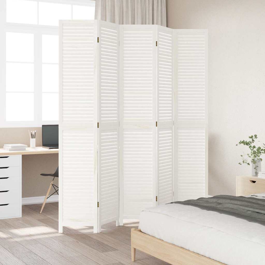 vidaXL Paravan cameră 5 panouri, alb, lemn masiv paulownia