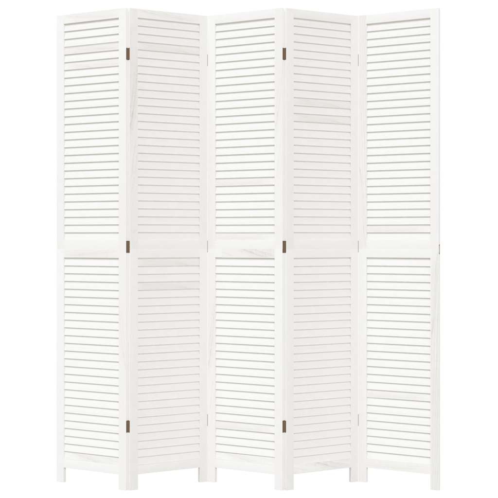 vidaXL Paravan cameră 5 panouri, alb, lemn masiv paulownia