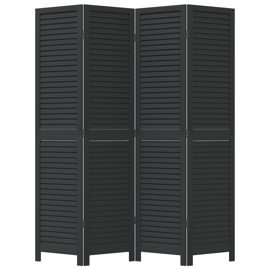 vidaXL Paravan de cameră cu 4 panouri, negru, lemn masiv paulownia
