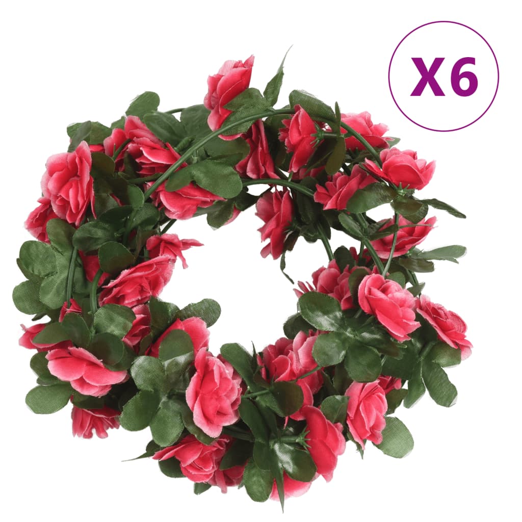 vidaXL Ghirlande de flori de Crăciun, 6 buc., roșu roze, 250 cm vidaXL Ghirlande de flori de Crăciun, 6 buc., roșu roze, 250 cm