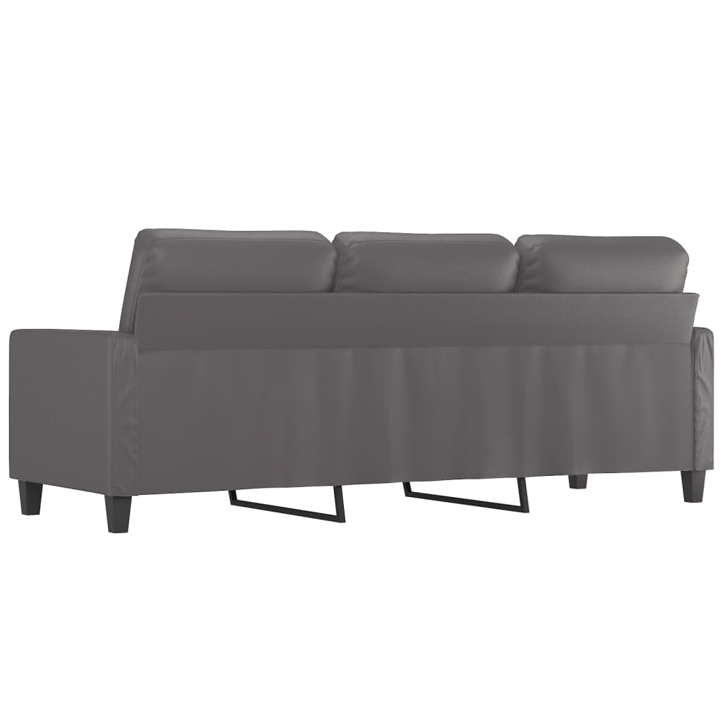 vidaXL Canapea cu 3 locuri, gri, 180 cm, piele ecologică