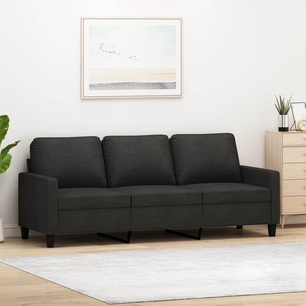 vidaXL Canapea cu 3 locuri, negru, 180 cm, material textil vidaXL Canapea cu 3 locuri, negru, 180 cm, material textil