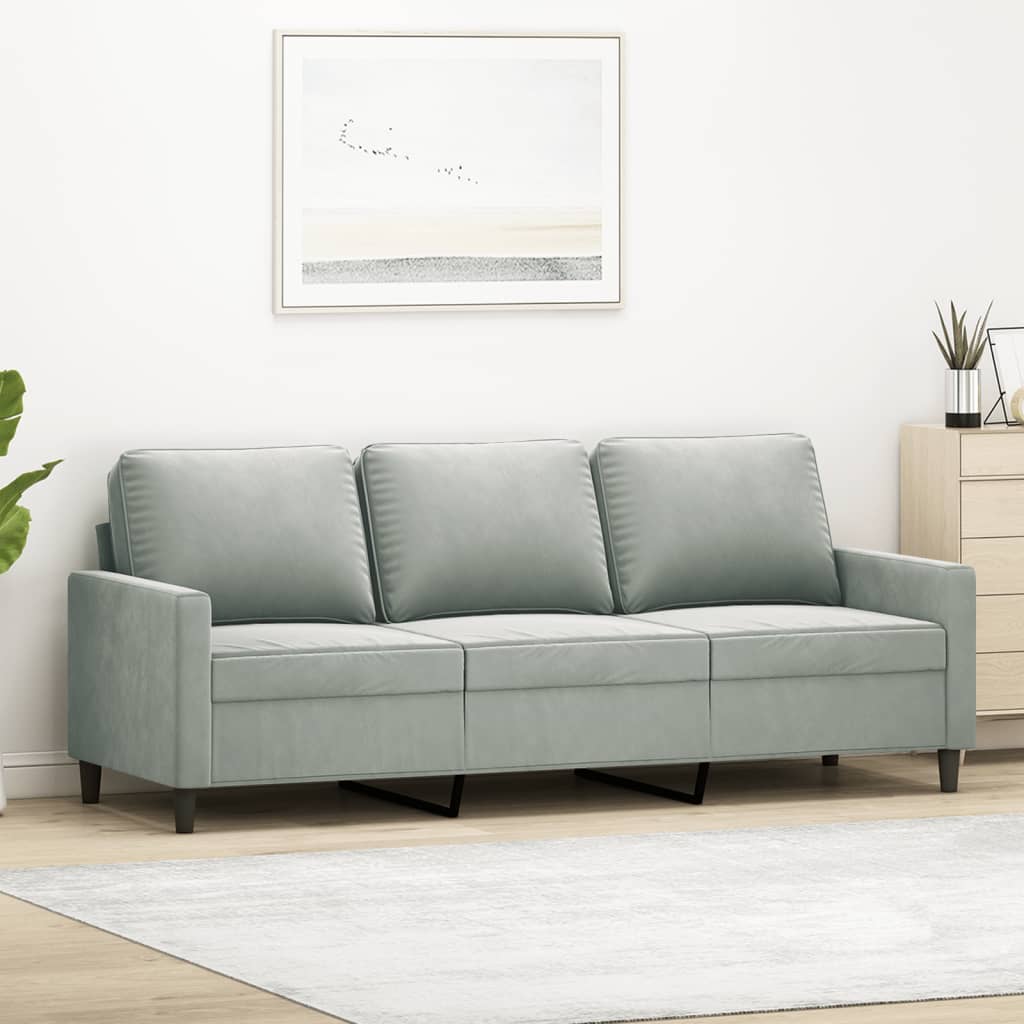 vidaXL Canapea cu 3 locuri, gri deschis, material 180CM catifea vidaXL Canapea cu 3 locuri, gri deschis, material 180CM catifea