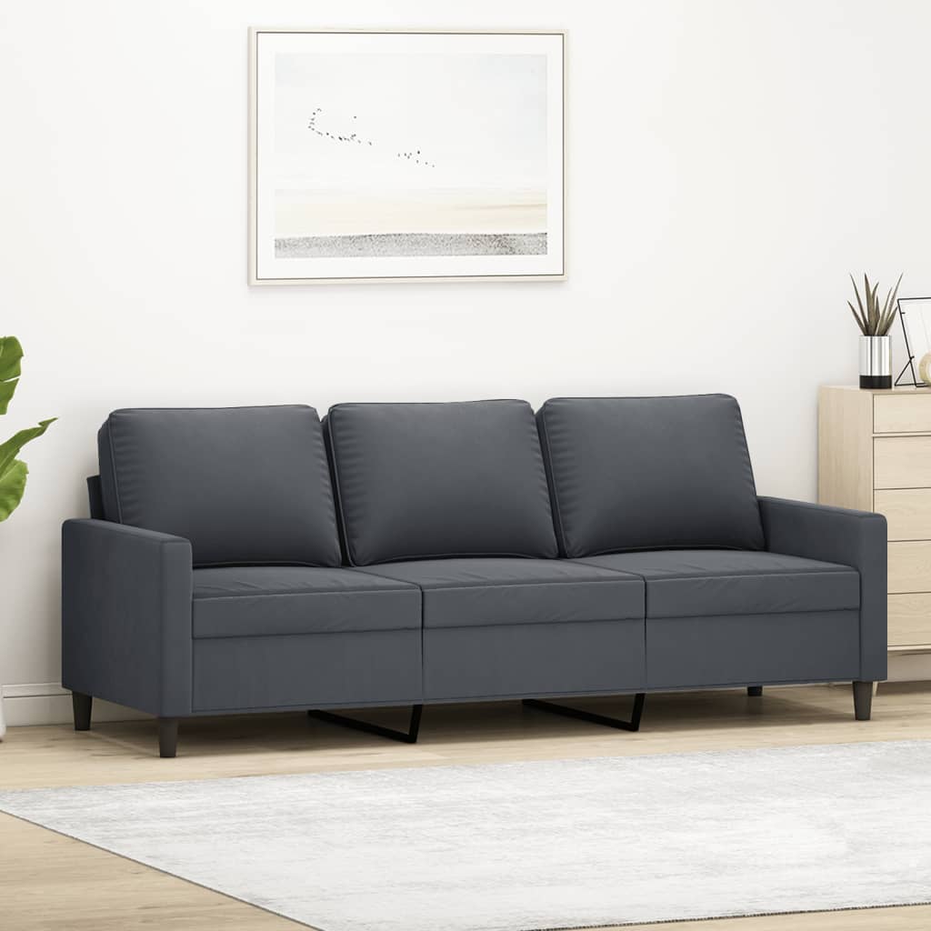 vidaXL Canapea cu 3 locuri, gri închis, 180 cm, material catifea vidaXL Canapea cu 3 locuri, gri închis, 180 cm, material catifea
