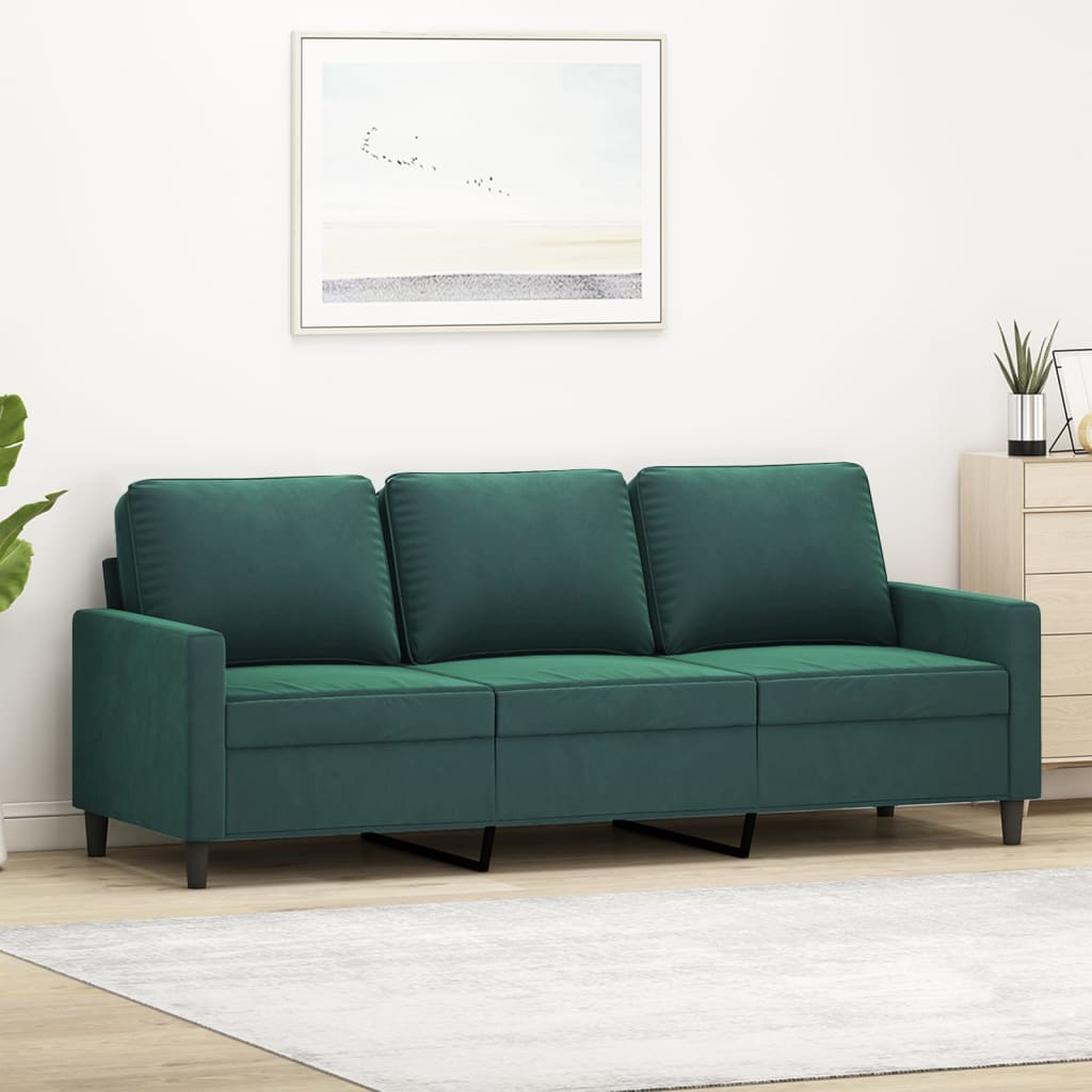 vidaXL Canapea cu 3 locuri, verde închis, 180 cm, catifea vidaXL Canapea cu 3 locuri, verde închis, 180 cm, catifea