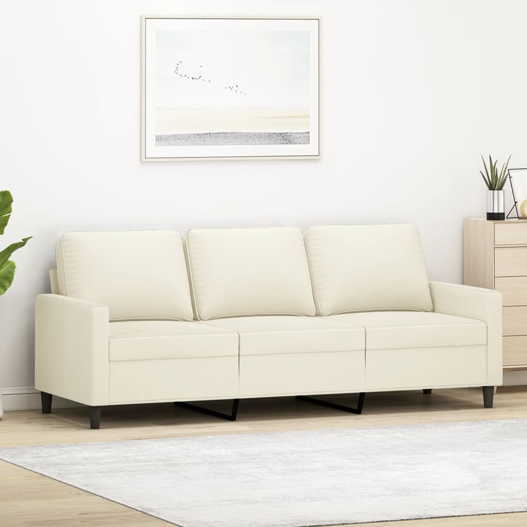 vidaXL Canapea cu 3 locuri, crem, 180 cm, catifea vidaXL Canapea cu 3 locuri, crem, 180 cm, catifea