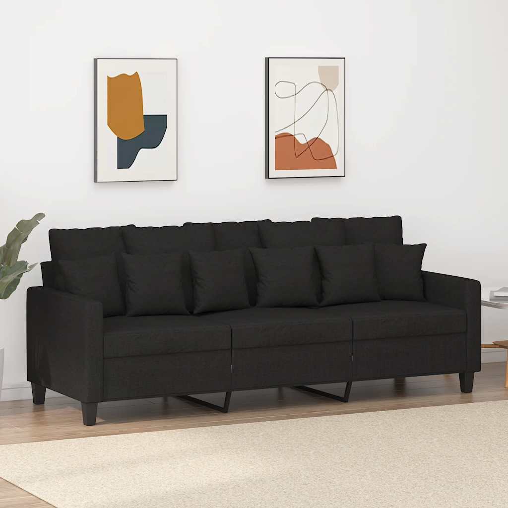 vidaXL Canapea cu 3 locuri, negru, 180 cm, material textil