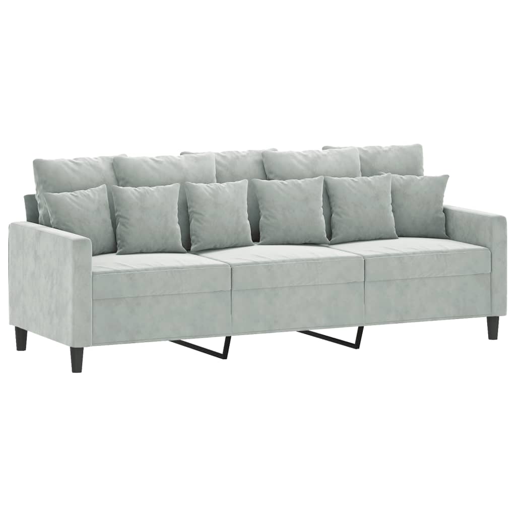 vidaXL Canapea cu 3 locuri, gri deschis, material 180CM catifea vidaXL Canapea cu 3 locuri, gri deschis, material 180CM catifea