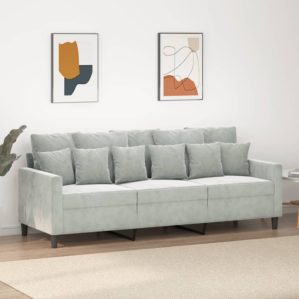 vidaXL Canapea cu 3 locuri, gri deschis, material 180CM catifea vidaXL Canapea cu 3 locuri, gri deschis, material 180CM catifea