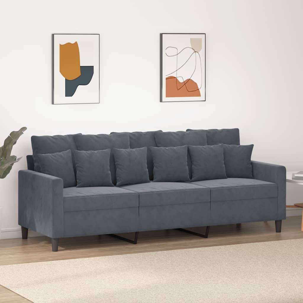 vidaXL Canapea cu 3 locuri, gri închis, 180 cm, material catifea vidaXL Canapea cu 3 locuri, gri închis, 180 cm, material catifea