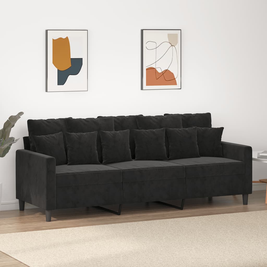 vidaXL Canapea cu 3 locuri, Negru, 180 cm, catifea vidaXL Canapea cu 3 locuri, Negru, 180 cm, catifea
