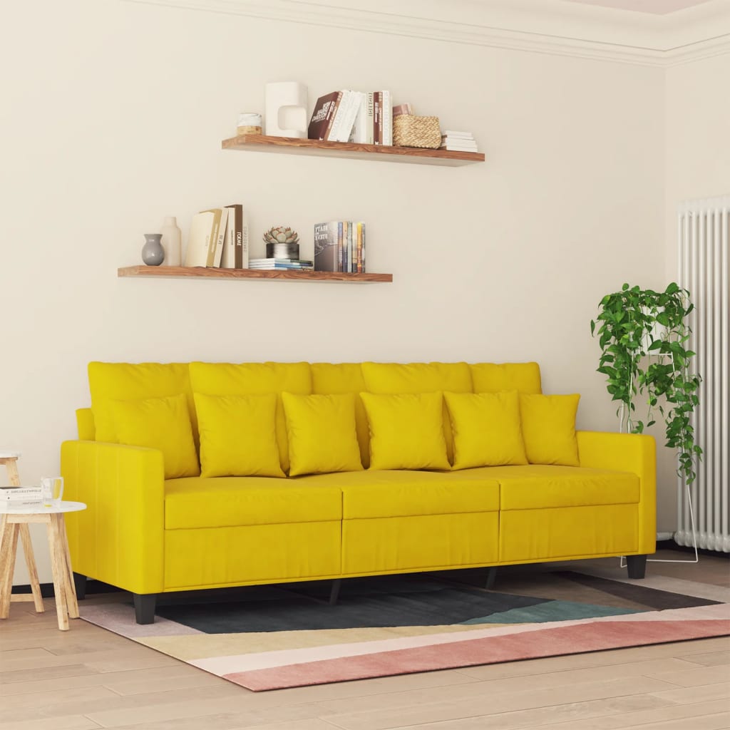 vidaXL Canapea cu 3 locuri, galben, 180 cm, catifea vidaXL Canapea cu 3 locuri, galben, 180 cm, catifea