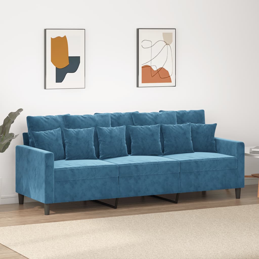vidaXL Canapea cu 3 locuri, albastru, 180 cm, catifea vidaXL Canapea cu 3 locuri, albastru, 180 cm, catifea