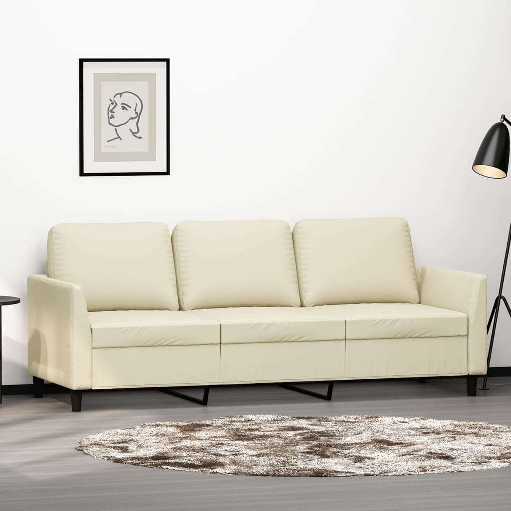 vidaXL Canapea cu 3 locuri, crem, 180 cm, piele ecologică vidaXL Canapea cu 3 locuri, crem, 180 cm, piele ecologică