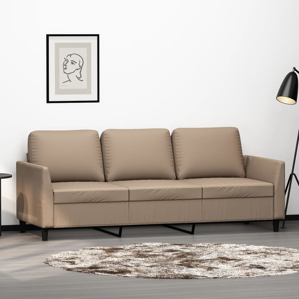 vidaXL Canapea cu 3 locuri, cappuccino, 180 cm, piele ecologică vidaXL Canapea cu 3 locuri, cappuccino, 180 cm, piele ecologică