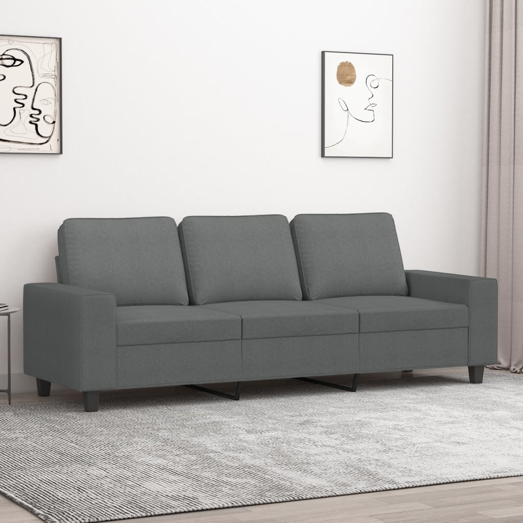 vidaXL Canapea cu 3 locuri, gri închis, 180 cm, material textil vidaXL Canapea cu 3 locuri, gri închis, 180 cm, material textil