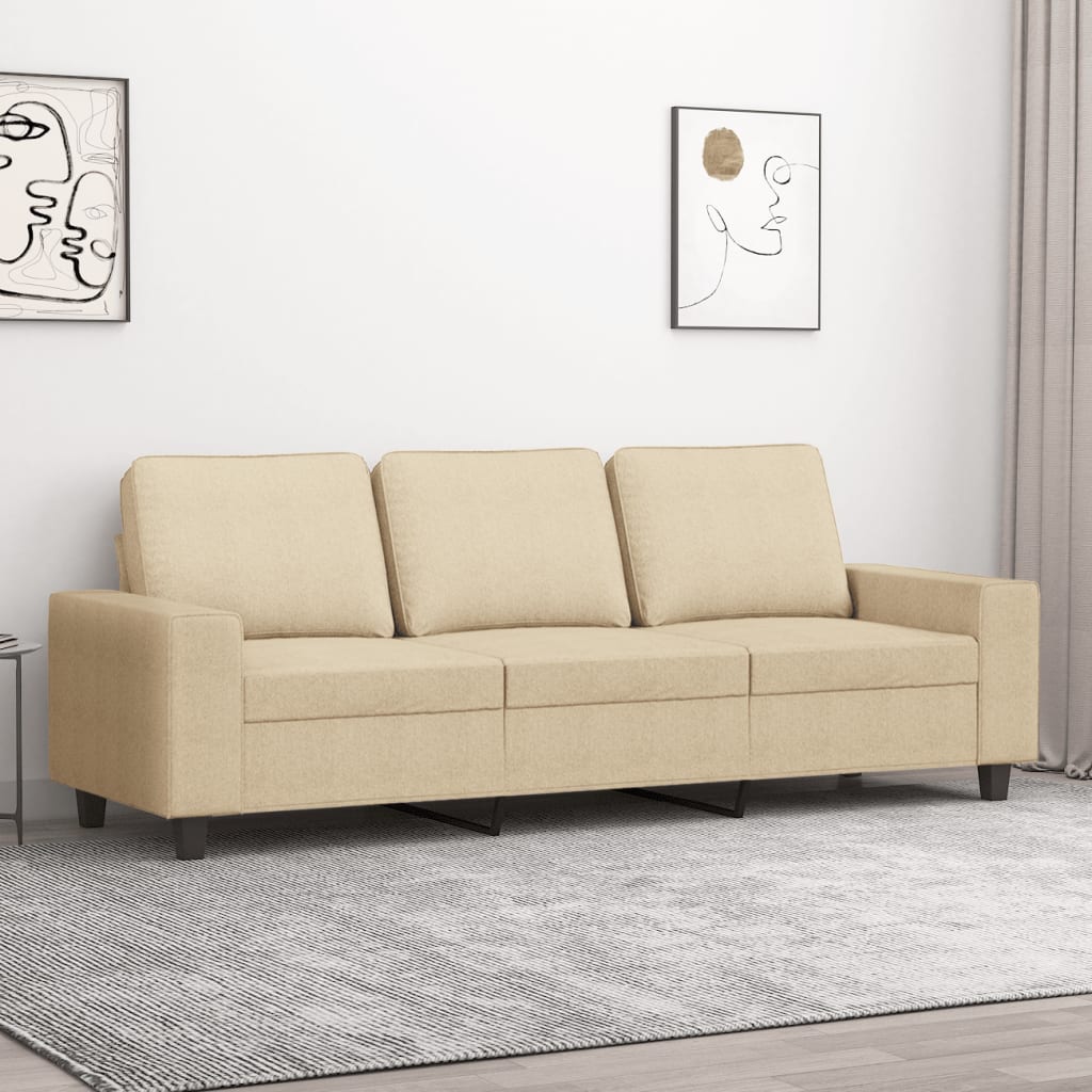 vidaXL Canapea cu 3 locuri, crem, 180 cm, material textil vidaXL Canapea cu 3 locuri, crem, 180 cm, material textil
