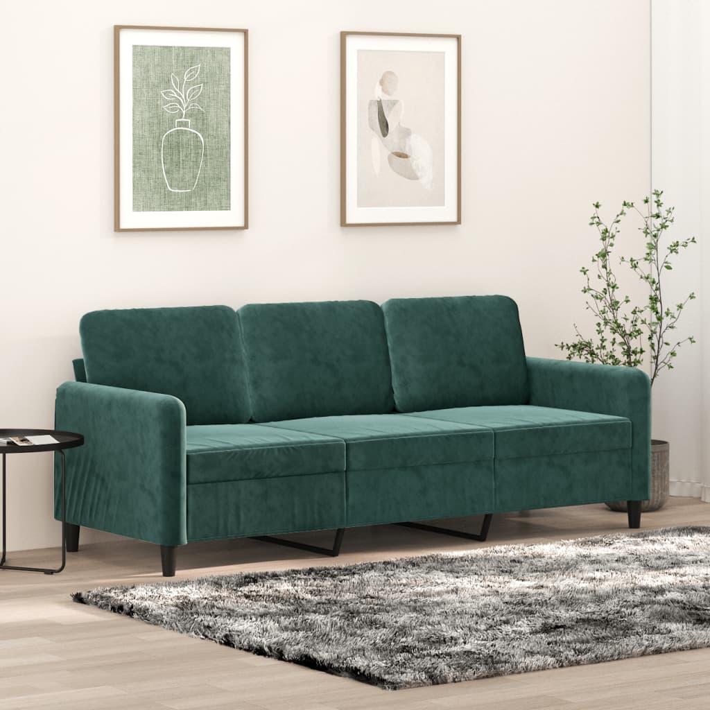 vidaXL Canapea cu 3 locuri, verde închis, 180 cm, catifea