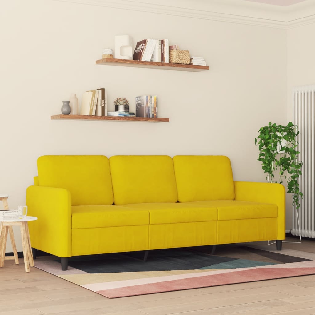 vidaXL Canapea cu 3 locuri, galben, 180 cm, catifea vidaXL Canapea cu 3 locuri, galben, 180 cm, catifea