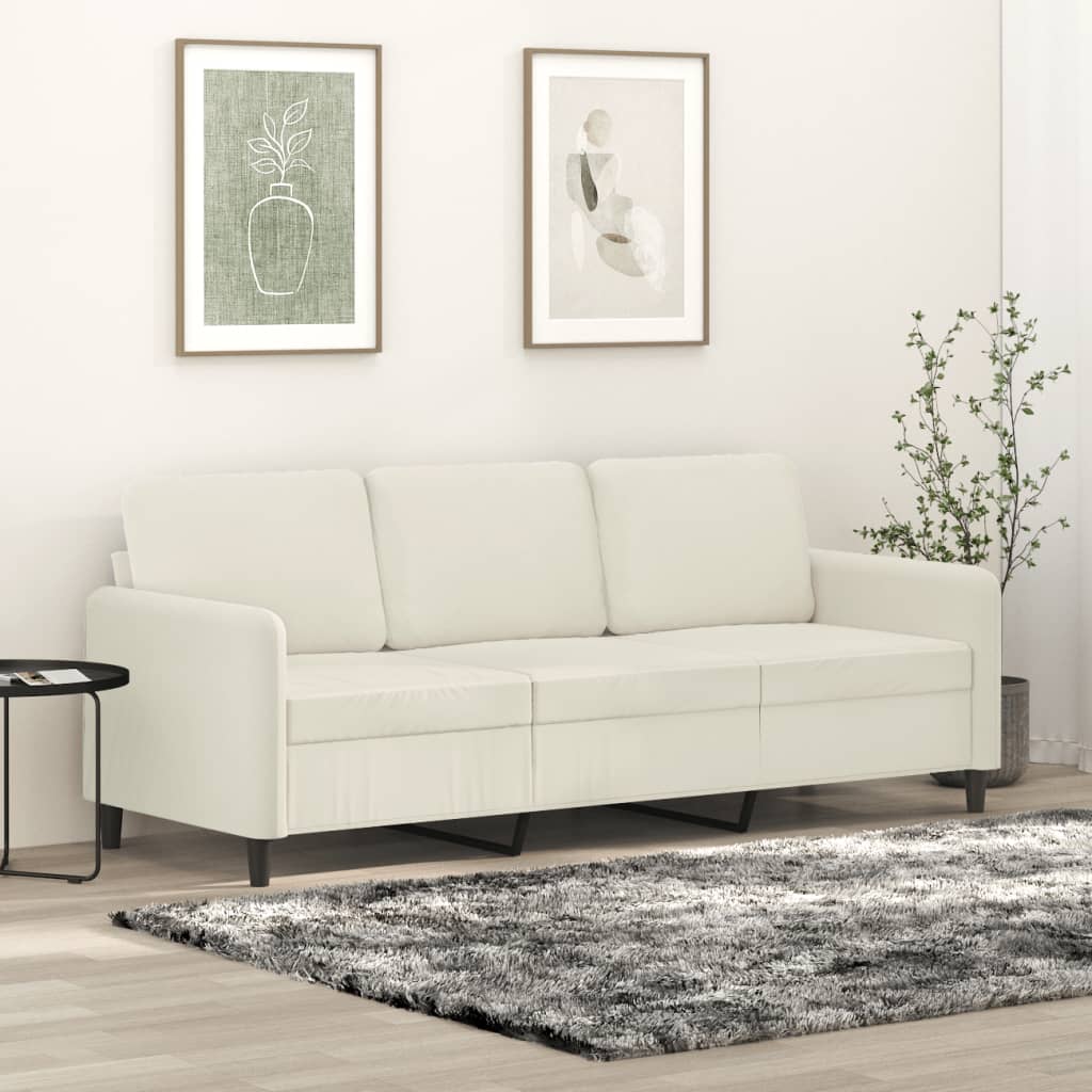 vidaXL Canapea cu 3 locuri, crem, 180 cm, catifea vidaXL Canapea cu 3 locuri, crem, 180 cm, catifea
