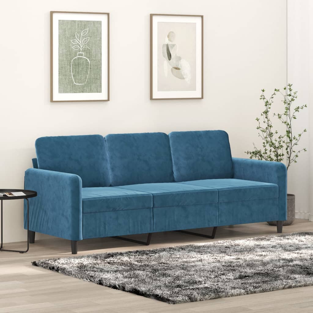 vidaXL Canapea cu 3 locuri, albastru, 180 cm, catifea vidaXL Canapea cu 3 locuri, albastru, 180 cm, catifea