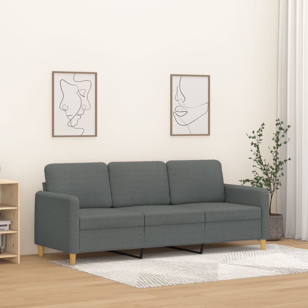 vidaXL Canapea cu 3 locuri, gri închis, 180 cm, material textil vidaXL Canapea cu 3 locuri, gri închis, 180 cm, material textil