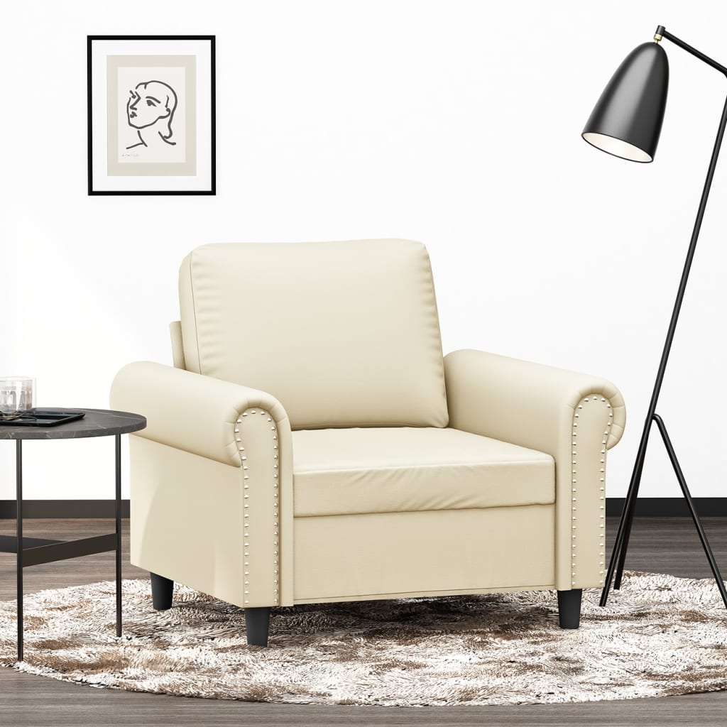 vidaXL Canapea de o persoană, crem, 60 cm, piele ecologică vidaXL Canapea de o persoană, crem, 60 cm, piele ecologică