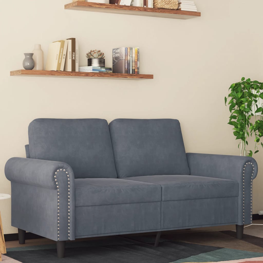 vidaXL Canapea cu 2 locuri, gri închis, 120 cm, catifea vidaXL Canapea cu 2 locuri, gri închis, 120 cm, catifea