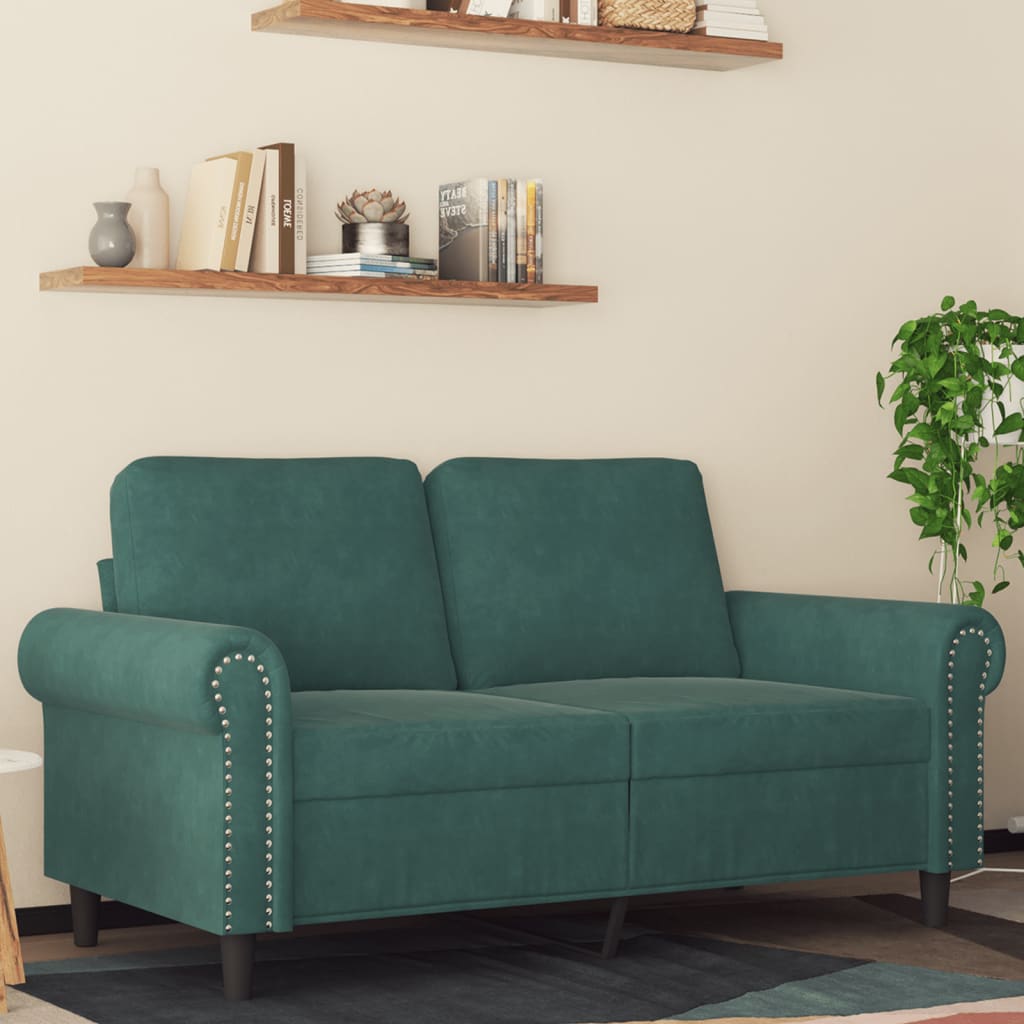 vidaXL Canapea cu 2 locuri, verde închis, 120 cm, catifea