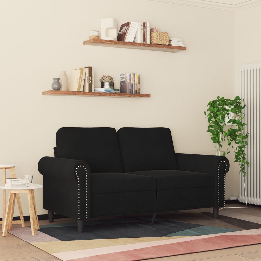 vidaXL Canapea cu 2 locuri, negru, 120 cm, catifea vidaXL Canapea cu 2 locuri, negru, 120 cm, catifea