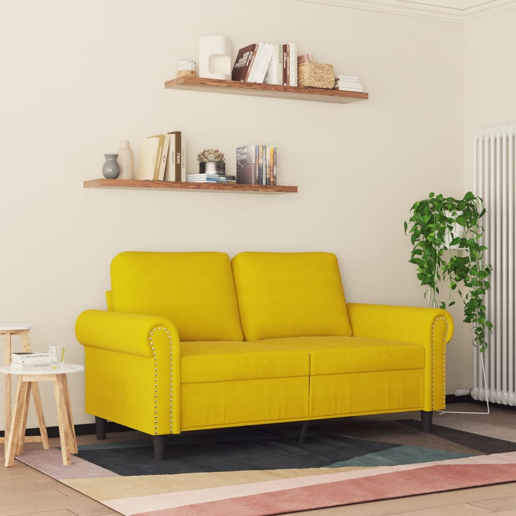 vidaXL Canapea cu 2 locuri, galben, 120 cm, catifea