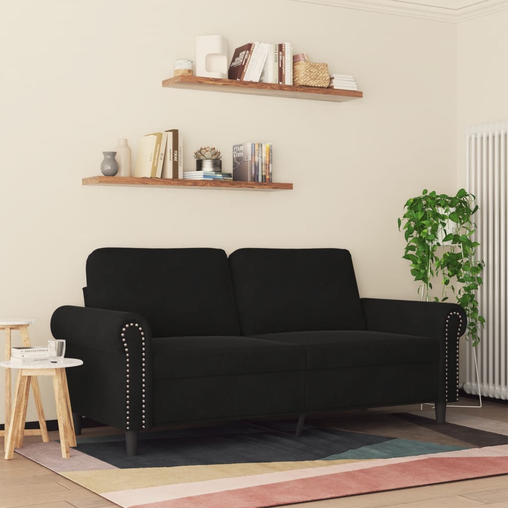 vidaXL Canapea cu 2 locuri, negru, 140 cm, catifea