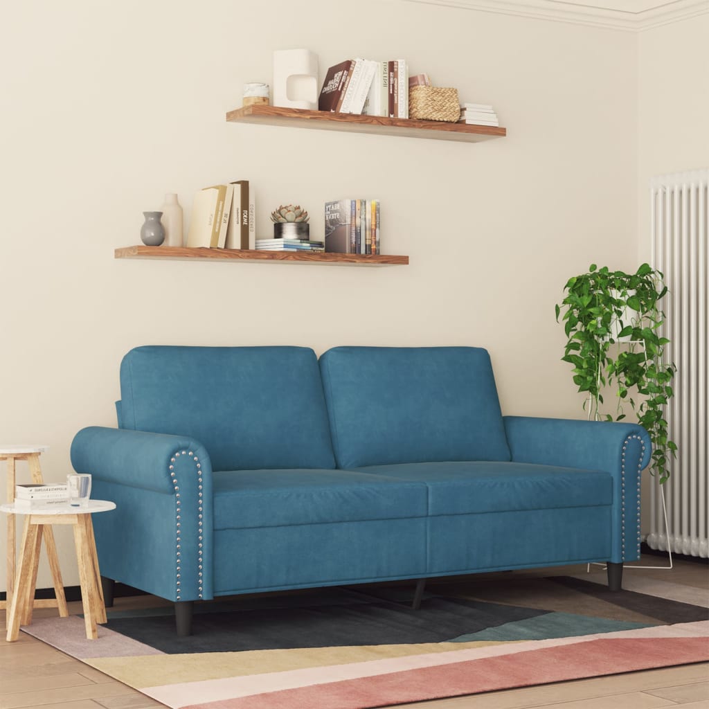 vidaXL Canapea cu 2 locuri, albastru, 140 cm, catifea vidaXL Canapea cu 2 locuri, albastru, 140 cm, catifea