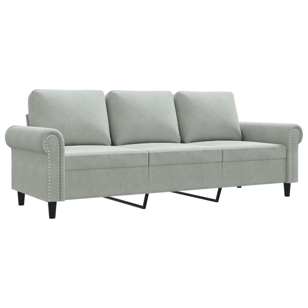 vidaXL Canapea cu 3 locuri, gri deschis, material 180CM catifea vidaXL Canapea cu 3 locuri, gri deschis, material 180CM catifea