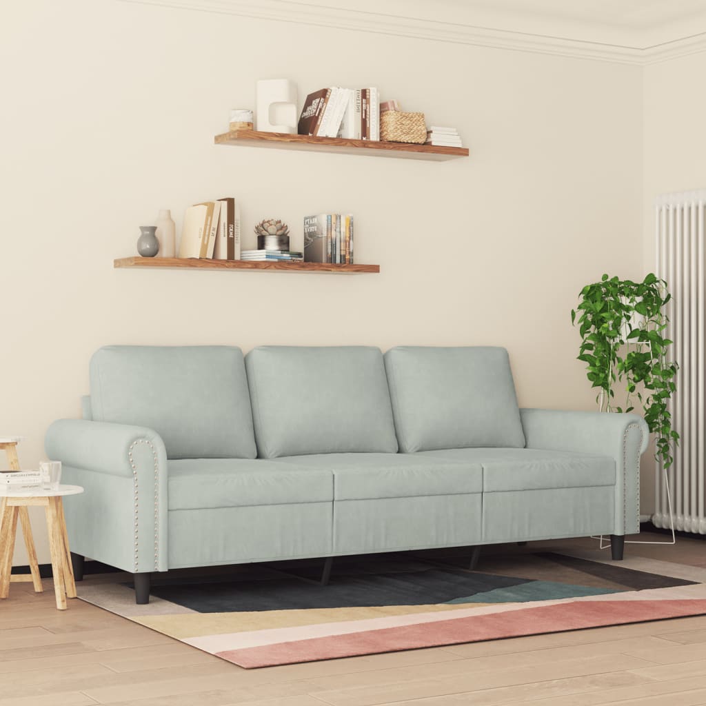 vidaXL Canapea cu 3 locuri, gri deschis, material 180CM catifea vidaXL Canapea cu 3 locuri, gri deschis, material 180CM catifea