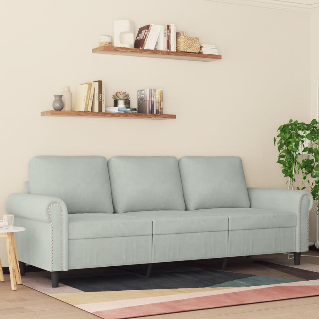 vidaXL Canapea cu 3 locuri, gri deschis, material 180CM catifea vidaXL Canapea cu 3 locuri, gri deschis, material 180CM catifea