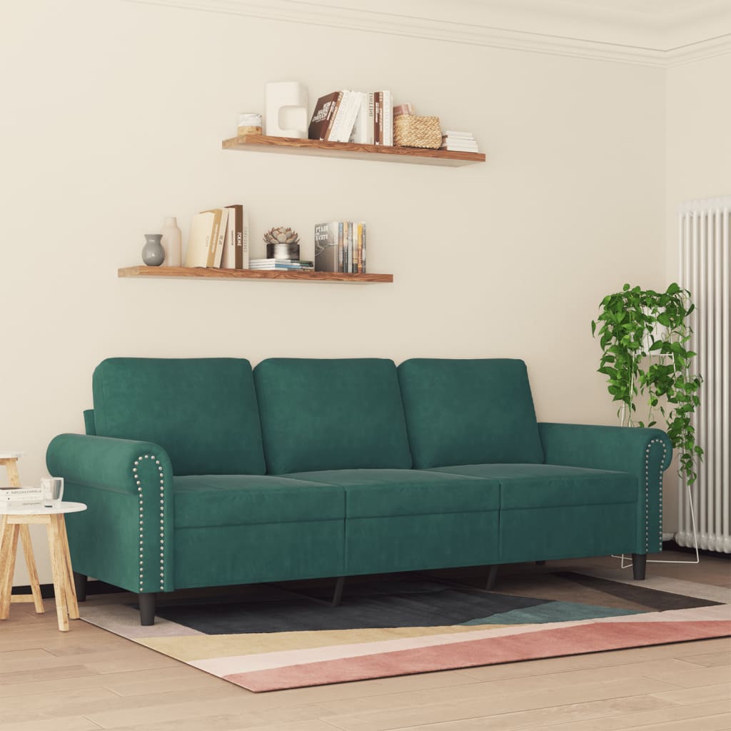 vidaXL Canapea cu 3 locuri, verde închis, 180 cm, catifea